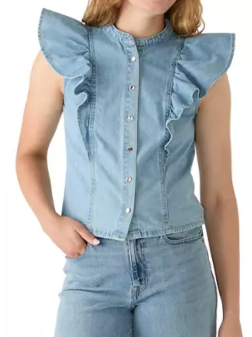 NWT Current Elliot Women's Denim Sleeveless Mandarin Collar Shirt Medium
